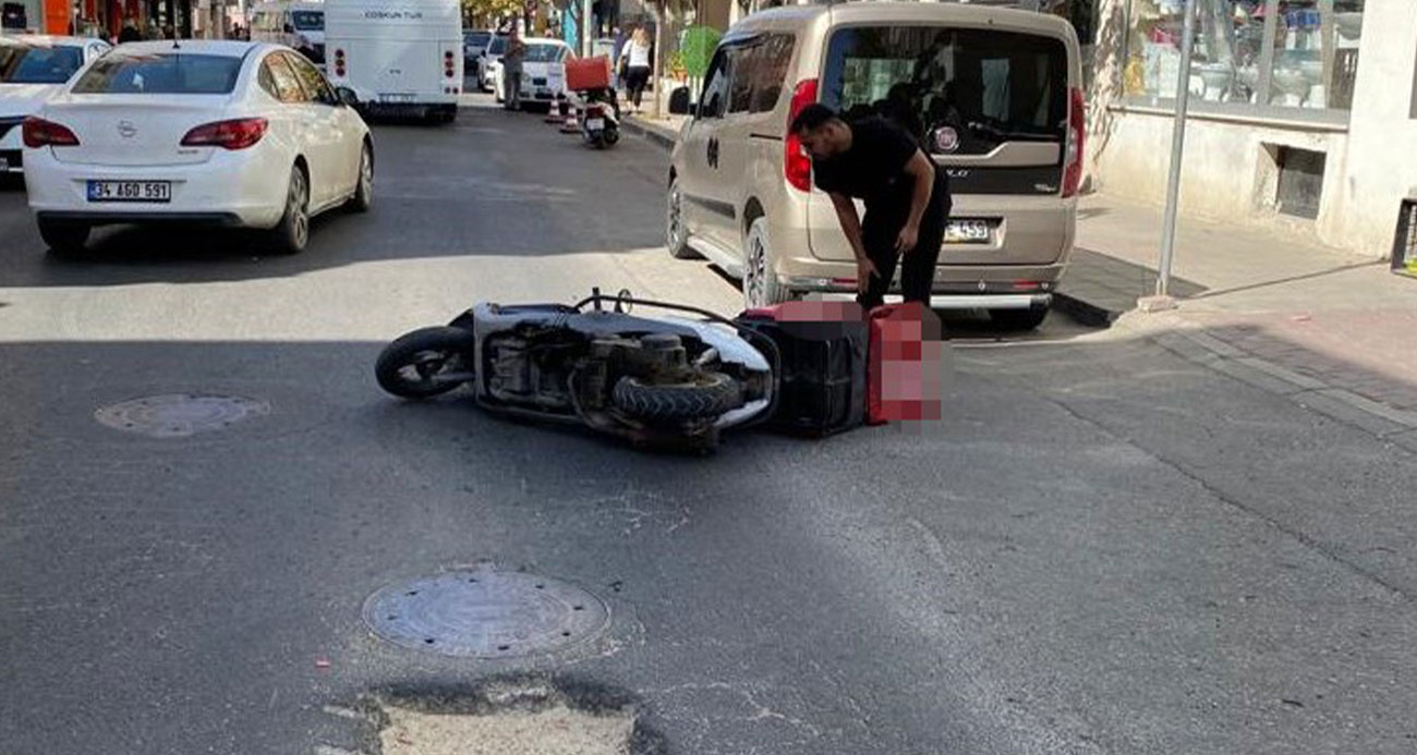 Bozuk yolda devrilen motosikletlinin hastanelik olduğu kaza kamerada